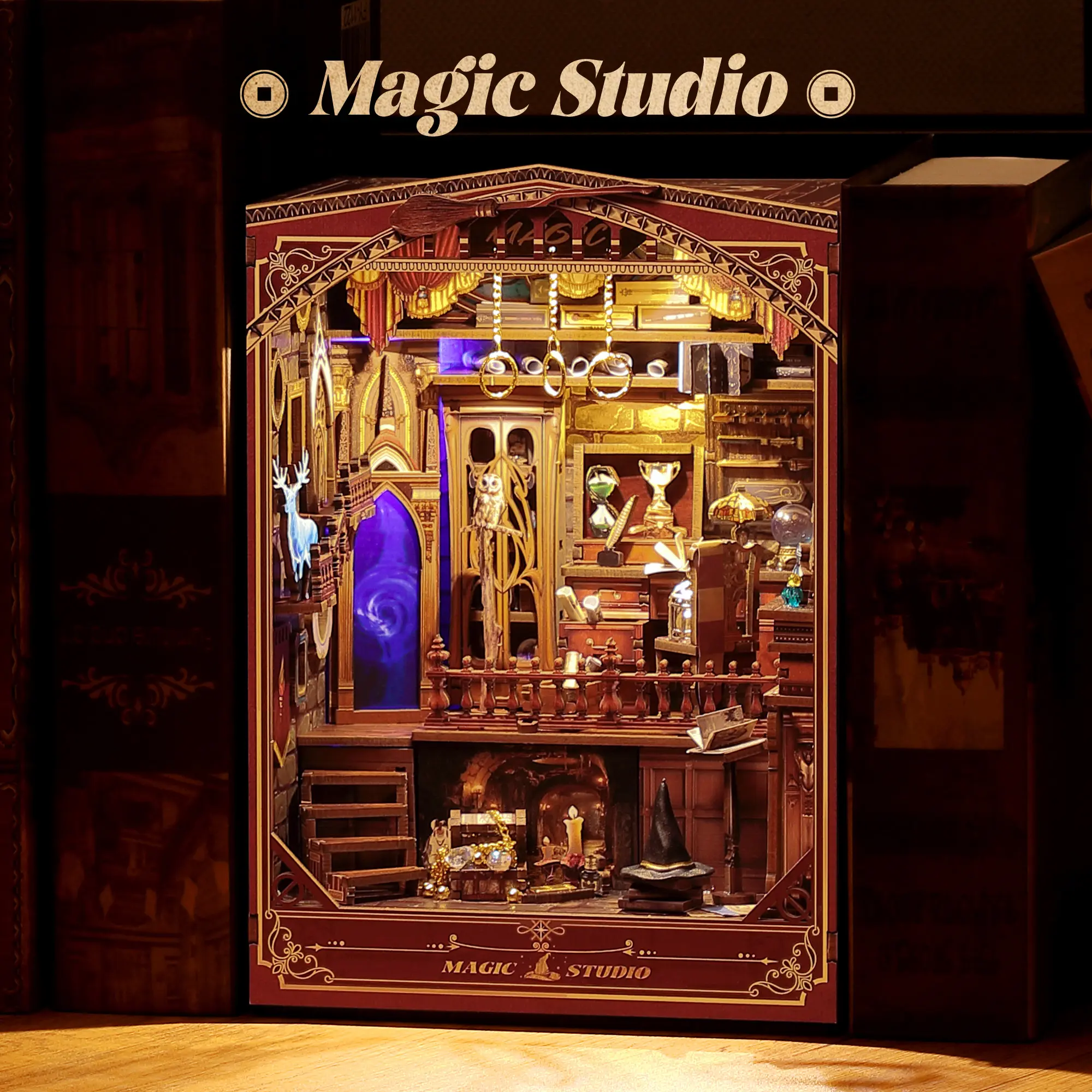 【Beginner’s Guide】FUNPOLA Magic Studio LED 3D Puzzle Book Nook-with Music Box DIY Wooden Mechanical Miniature-Bookshelf Insert Creative Gift for Adults and Teens-DealsForYouDays