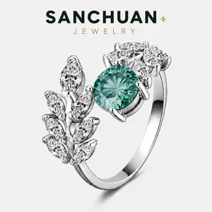 Emerald Green 1.0ct Leaf Statement Ring,  Nano Crystal Center Stone Women's Ring, Wedding Ring for Daily Travel Proposal Birthday Anniversary, Statement Rings