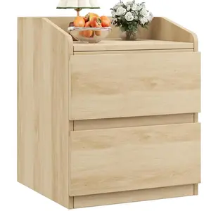 Light/Pastel Brown Nightstand with Drawers Bedside Table White End Table Modern Bed Side Table 2 Drawers Night Stand Drom Side Table Curved with Handle Free Design for Living Room