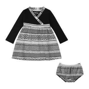 Baby Henna Stripe Dress – Adjustable Tie-Waist Infant Dress with Bloomer