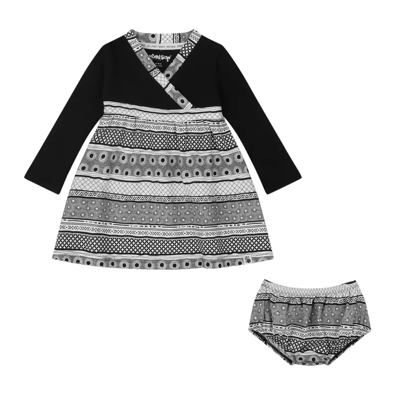 Baby Henna Stripe Dress – Adjustable Tie-Waist Infant Dress with Bloomer