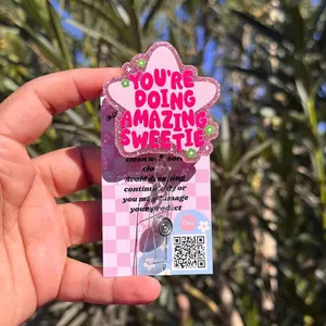 Your doing Amazing sweetie badge reel, glitter badge reel, pink glitter badge reel, custom badge reel, retractable badge reel