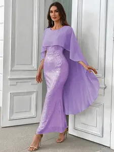Women's Glitter Sequins Fish Tail Dress, Elegant Round Neck Sleeveless Evening Party Formal Wear Gown, Ladies Summer Clothes for Formal Occasions, Womenswear