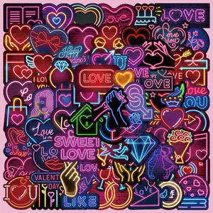 64 Neon Valentine Graffiti Stickers Set, Positive Message Gifts for Scrapbooks, Journals, Laptops, Water Bottles, Cars