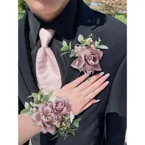 Rinlong Corsage and Boutonniere Set Dusty Pink