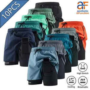 10PCS Multi-Color 2 in 1 Athletic Shorts |   Breathable Workout Shorts with Secure Phone Pockets