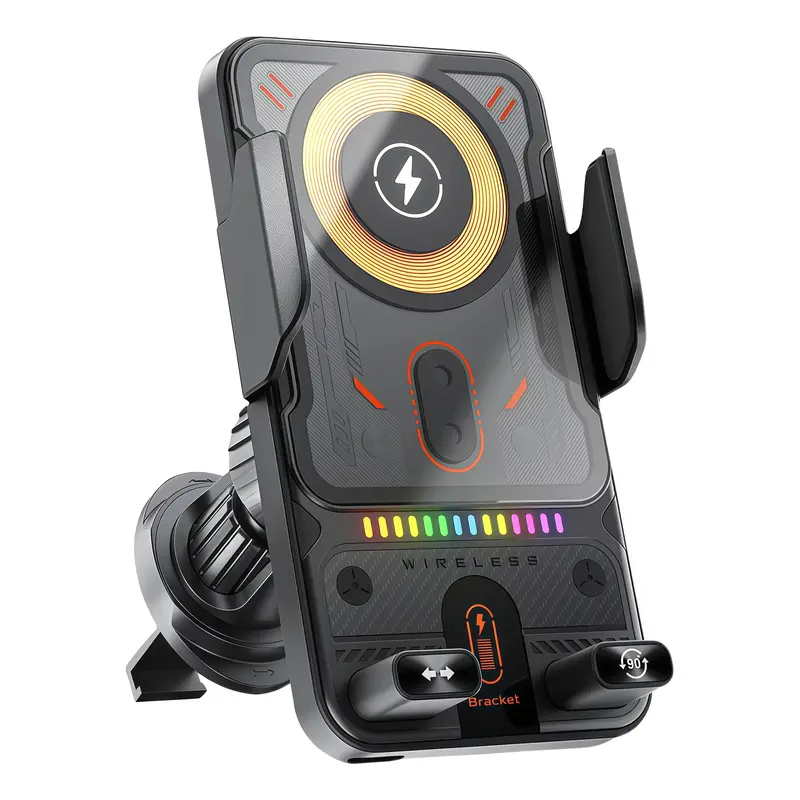 15W Wireless Charging Car Phone Holder – Auto Clamp Air Vent Mount, 90° Rotation, for Apple & Android Smartphones