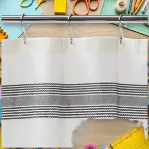 Striped Fringe Shower Curtain Off White - Boho Bathroom Decor, Fabric Curtain, Threshold