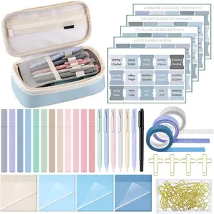 137 count  Study Supplies Journaling Kit 1 Pencil Case 12 Highlighters 4 Sticky Notes 6 Gel Pens 35 Paper Clips 3 Tapes 1 Markers 75 Tabs for Christmas  School Gifts(Blue)