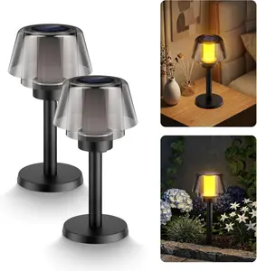 2 Pack Solar Table Lamps，2 Lighting Modes Solar Pathway Lights Outdoor with Waterproof Cordless for Lawn Patio Walkway Driveway Decor Landscape Indoor Bathroom Lighting