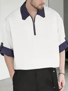 INCERUN Men's Fashion Casual Patchwork Colorblock Polo Shirt, Fitted Casual Collared Design for Summer Daily Wear, Stylish and Comfortable Sleeve, Top, Menswear