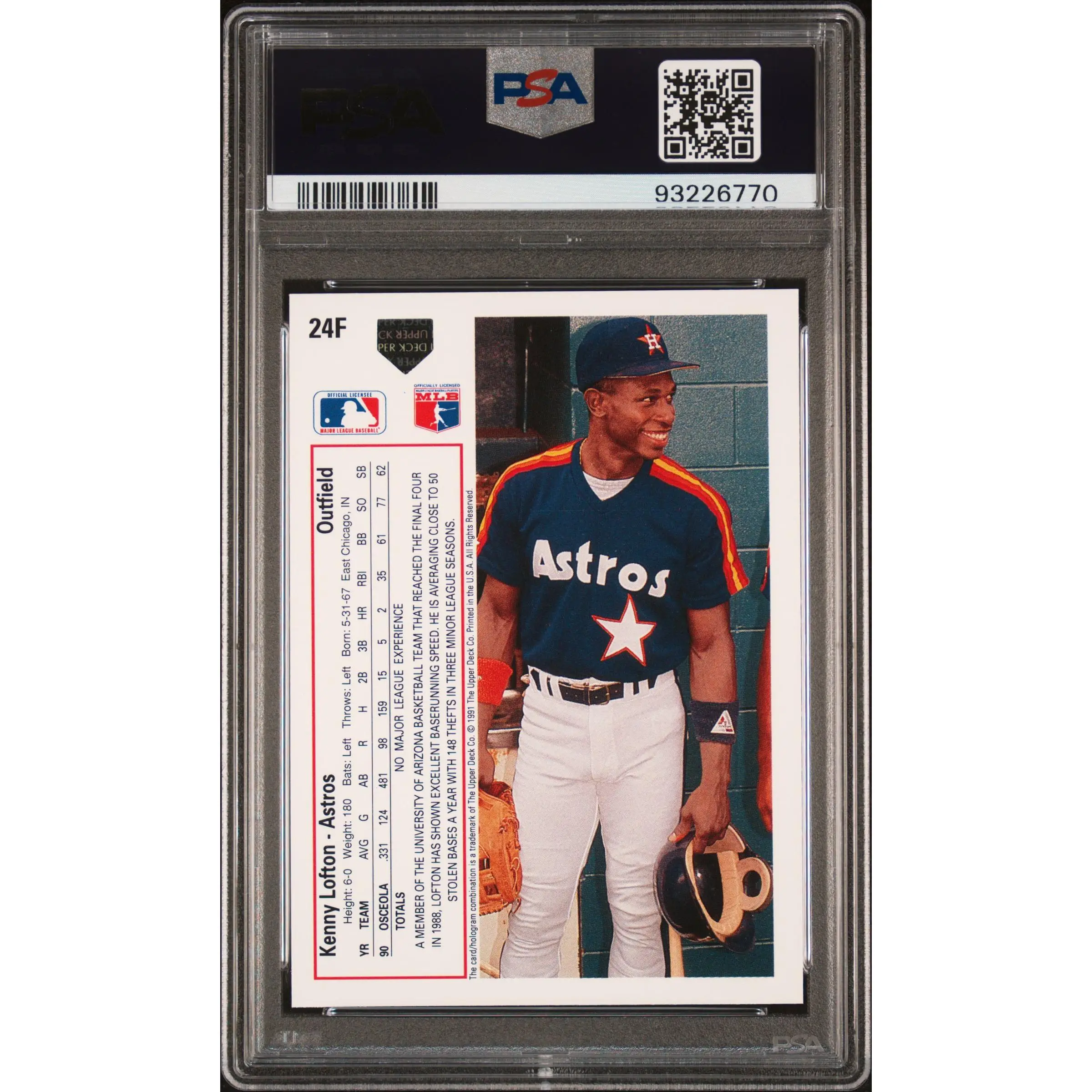 Kenny Lofton PSA 1991 Upper Deck Final Edition Rookie Card #24F 9 93226770