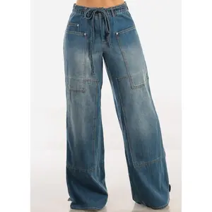 Elastic Waist Wide Leg Baggy Denim Jeans