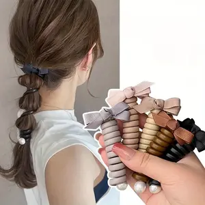 Fashionable Bow-Shaped Telephone Wire Hair Ties, Elegant Bubble Braid Hair Bands for Ponytails.