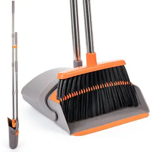 Upright Broom & Dustpan Set (420900), Angled Lobby Broom,  Long Handle Extendable 52", Self-Cleaning with Dustpan , Sweeping Indoor & Outdoor  & Office Cleaning