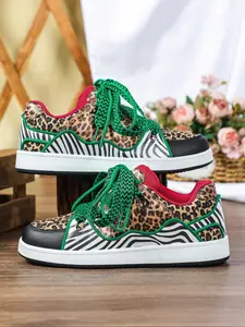 Men's New Fashion Classic Colorblock Leopard Zebra Casual Sports Shoes, Comfortable Soft Lightweight Low Top Skateboard Shoes, Trending Shoes, Skater Shoes, Streetwear Shoes, Skateboarding Shoes