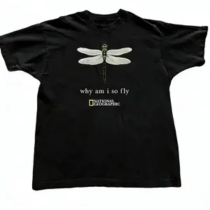 National Geographic “Why Am I So Fly” Tee – Funny Animal Insect Graphic Shirt, Retro Vintage, Dragonfly Bee Penguins Aesthetic, Indie Naturecore Unisex Tee, Gildan Shirt Unisex Crewneck