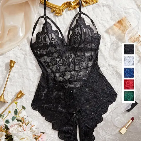Women's Solid Color Sexy Lace Body Suit Lingerie Bodysuit, Hot Lingerie, Fashion Comfy Breathable Lingerie for Daily Wear, Women's Lingerie for All Seasons, Fashionable Bodysuits