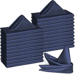 80 Pack Navy Blue Satin Napkins, 17x17 Inches Square Soft Silky Bulk Table Napkins, Elegant Decorative Cloth Napkins for Party Banquet Wedding Graduation Decoration