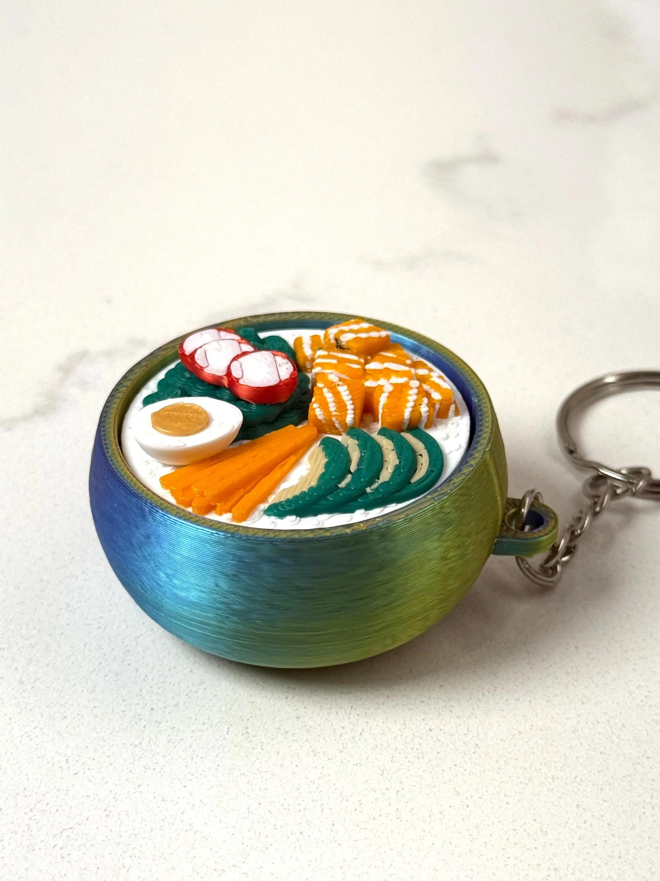 3D Printed Poke Bowl Keychain, Salmon Avocado Fidget Toy, Kawaii Foodie Desk Accessory