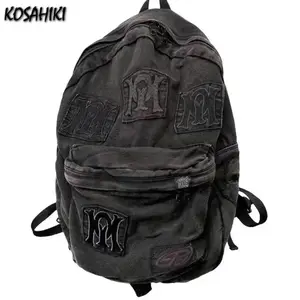 Y2k Aesthetic All Match Letter Embroidery Backpack Patchwork Vintage Gothic Schoolbags Luxury Design Casual Students BackpacksGift