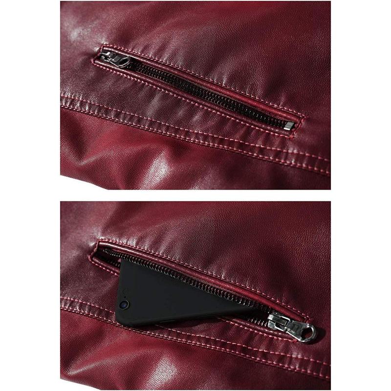 Men's Faux Leather Jacket Vintage with Stand Collar for Motorcycle Biker Riding Bomber Jacket for Men