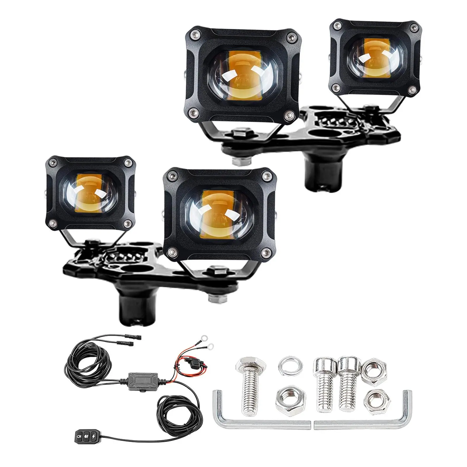 4-Pack Automotive Spotlights Kit with Mounting Brackets, Flashing Switch, Remote Control, Waterproof Glue, IP67 Waterproof & Plug-and-Play Design for Wrangler JL/JLU, Double-Layer