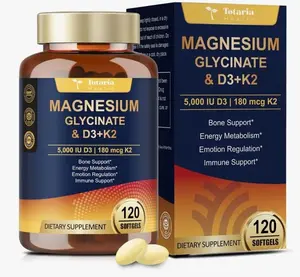 9-in-1 Magnesium Glycinate 500mg + Vitamin D3 5000 IU & K2 Complex - High Absorption - Healthy Stress, Sleep, Muscle Function, Bone Health & Energy Supports | Non-GMO, Gluten-Free 120 Softgels