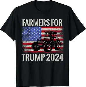 Farmers For Trump 2024 Patriotic Farming American Flag Party T-Shirt Cotton Menswear