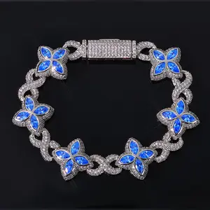 [ICE HUE]18K Gold Vacuum Plated Copper with 5A+ Sri Lanka Zircon Bracelet Four-Leaf Clover Cuban Link for Men - Hip Hop Luxury Everyday Wear, Versatile Trendy Jewelry