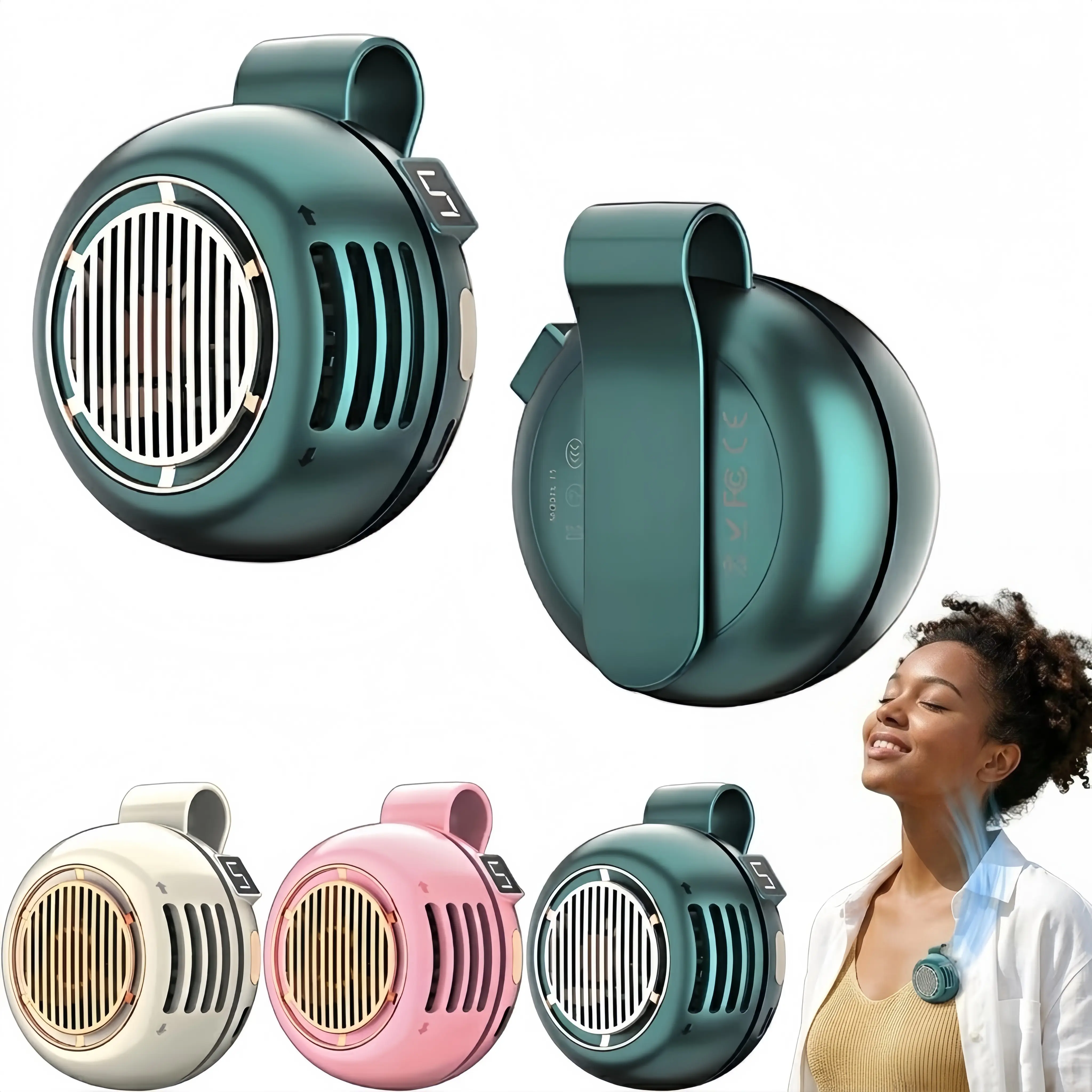 NEW 2026 Portable Silent Mini Bladeless Fan Clip On with LED Display, Small Fan Clip on for Shirt & Waist, Upgraded 5-Speed Suspended Whirlwind Fans, 1000mAh Ultra-Light 3oz, For Outdoor & Travel & Office, Travel Accessories, Gift Rechargeable Usb Fan