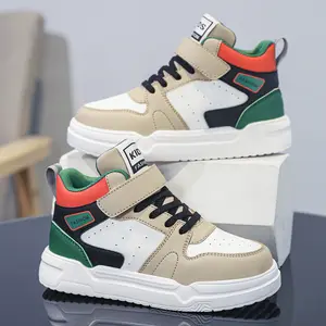 Children's fashionable colorblock sports shoes with hook and loop fasteners, lightweight and comfortable, made from eco-friendly materials, suitable for everyday casual wear - kids' shoes, all-season style.