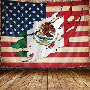 American Mexican Flag Tapestry 100% Polyester Wall Hanging for Bedroom Decor Art College Dorm Home Decor with Hemmed Edges Durable Design Synthetic Decoration