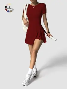 Women's Casual Sporty Dress, Waist Cinching Butt Lifting Backless Slim Fit, Tennis Running Yoga Indoor Outdoor Sports Dress, Athletic Dress