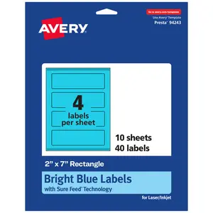 Avery Bright Blue Paper Labels, 2" x 7" Rectangle