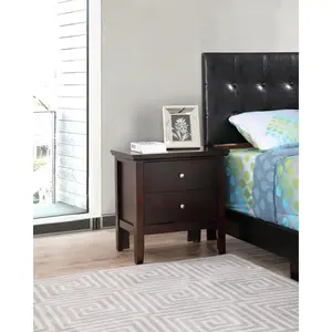 Chic Espresso Nightstand with Storage Drawers and Shelf for Bedroom Organization