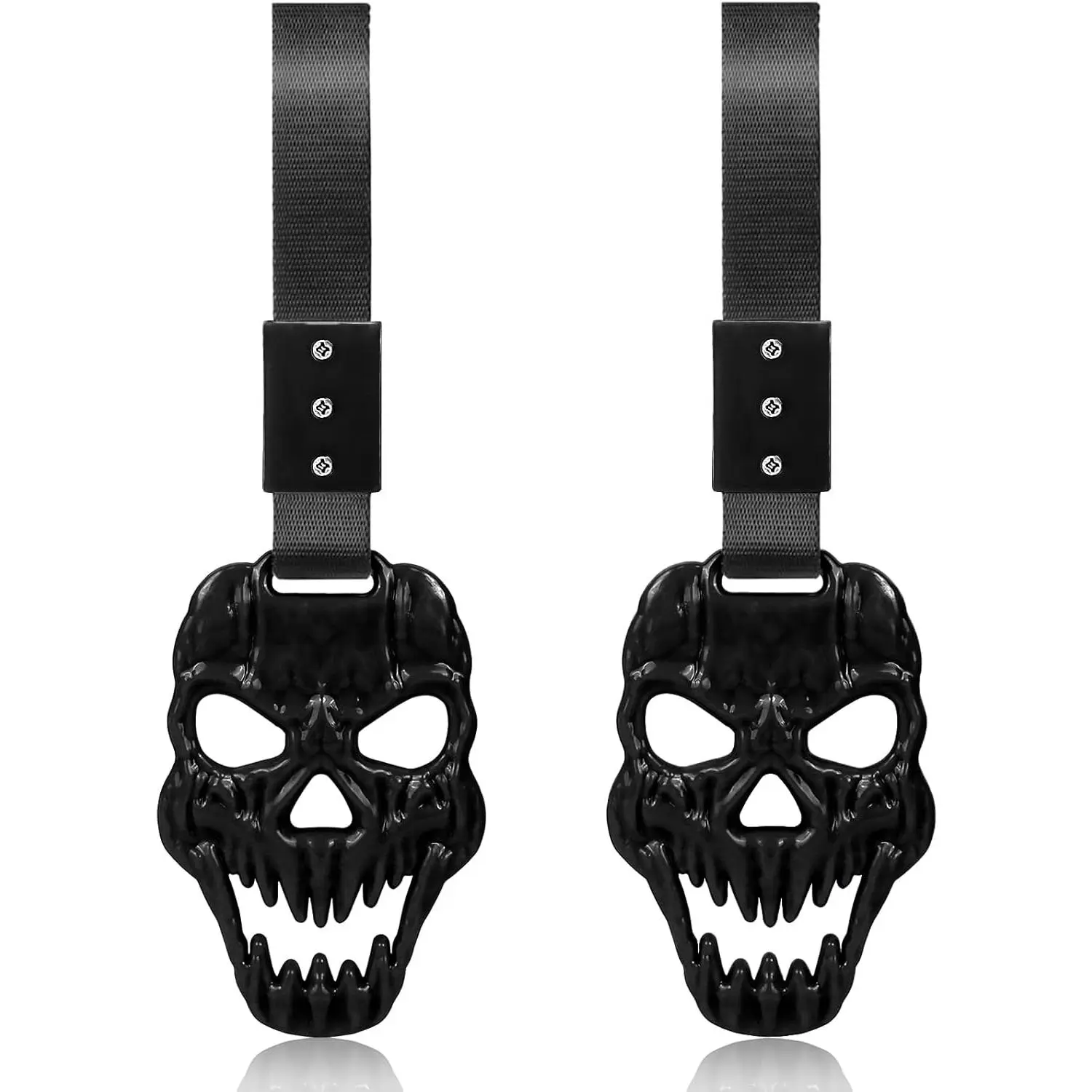 Halloween Skull Shape Car Handle Straps, Plastic Scratch-Proof Horror Skeleton Drift Charm, Collision Warn Front Rear Bumper Ring Car Decoration - 2-Pack