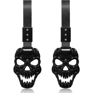Halloween Skull Car Handle Straps, Horror Skeleton Drift Charm Front Rear Bumper Warning Ring Car Decoration-2 Pack