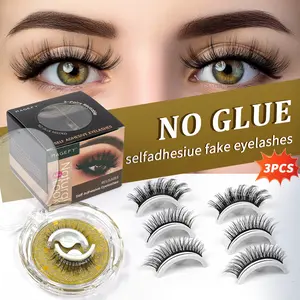 MAGEFY No Glue False Eyelashes 3 Pairs,Reusable Pre-Glued Self Adhesive Lashes,Press On Lashes with Extra Adhesive Strips Travel Friendly