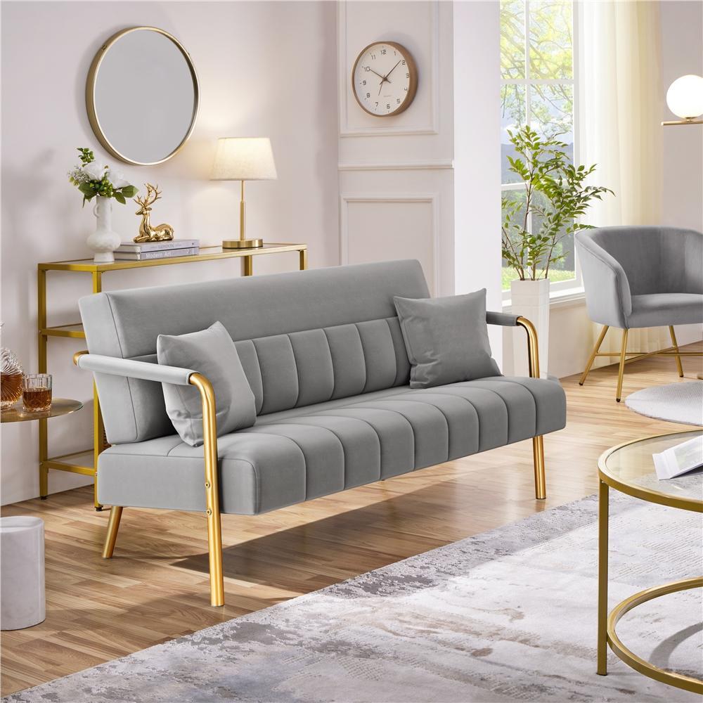 Yaheetech 56.5" W Modern Loveseat 2 Seater 2 Pillows Sofa Luxurious Velvet Fabric Couch for Bedroom, Home Office, Studio