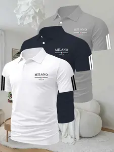 Men's Business Elegant Polo Shirt Set, Comfortable Short Sleeve, Quick-Dry Fabric, Moisture-Wicking, Daily Wear, 3pcs