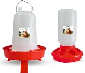 Chicken Feeder and Waterer Set Rain Proof 10 Pounds Chick Feeder and 2 Gal Chick Waterer with 4 Ports