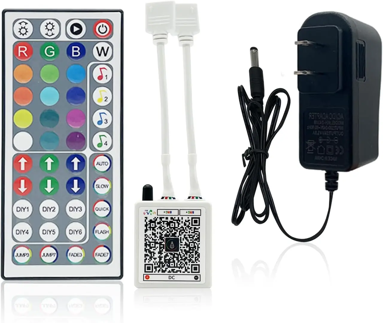 44 Key RGB LED Strip Lights IR Remote Control,Remote Receiver for RGB LED Light Strip, 24V Power Adapter for LED Lights for Bedroom