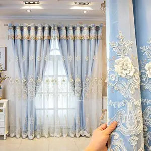 European Luxury Double Layer Curtain with High Light Blocking, Living Room Bedroom Balcony Embroidered Drapes, Minimalist Korean Style, Home Decoration Curtain