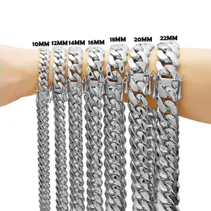 12-22MM Silver Cuban Link Chain Big Necklace For Men Stainless Steel High Polished Hip Hop Jewelry