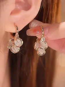 Bellflower Three Catseye Earrings, Elegant Stainless Steel Ear Cuffs, Plain Pattern, All Seasons Jewelry, No Choking Hazard