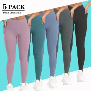 5-Pack Ladies Pocket Yoga Pants High Waist Leggings Sports Fitness Pants with Pockets for Yoga Fitness and Casual Wear