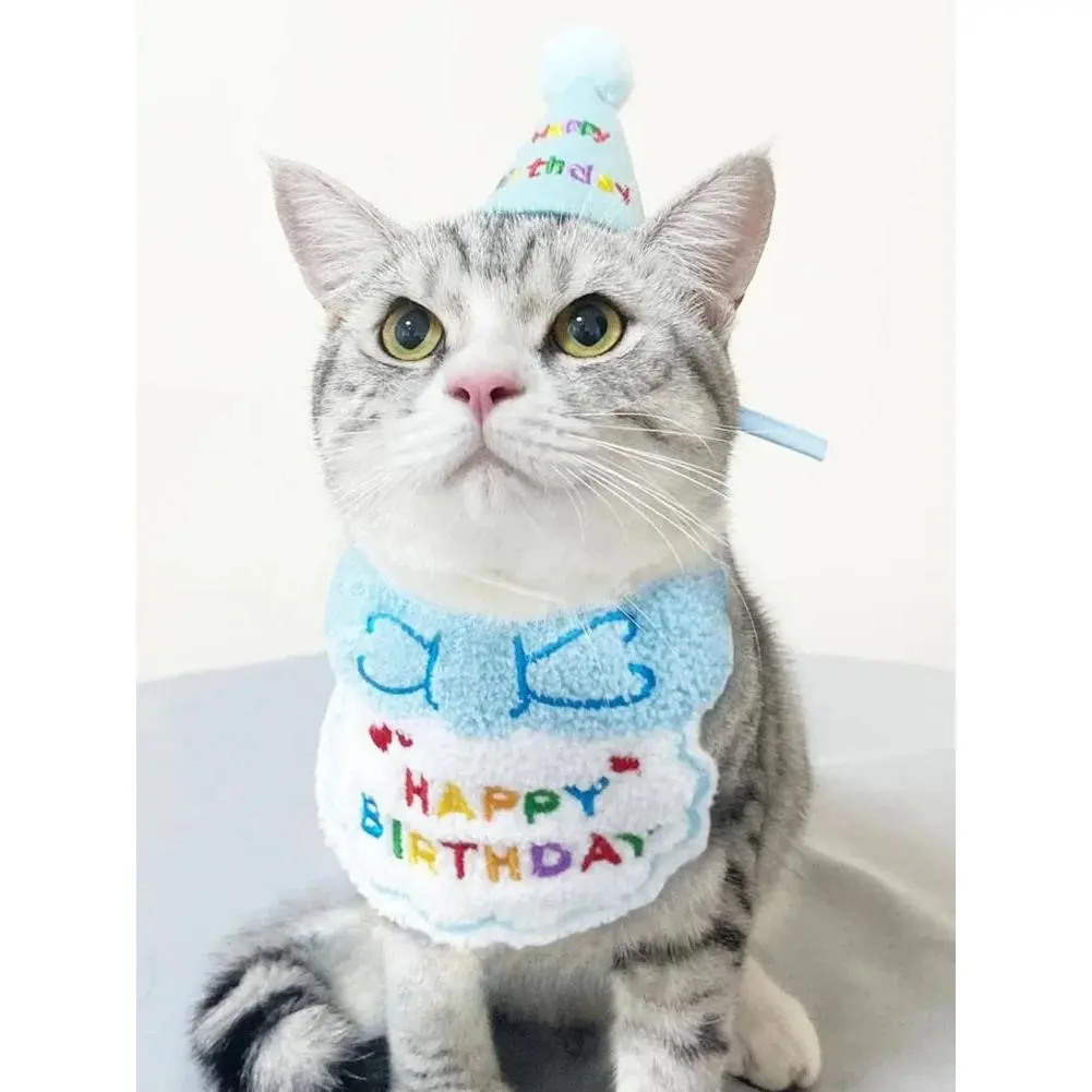 Pet Birthday Celebration Clothes Set - Adjustable Party Hat, Cute Bandana, Animal Costumes for Dogs & Cats