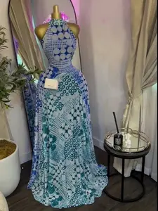 PULKRITU Women's O-Neck Sleeveless Stacked A-line Maxi Dress, Spring Party Gown, Gown Elegance, Formal Elegant Dress, Chic Elegant Fitted Beach Sexy Evening Dress, Jellyfish Camouflage Printed with Sashes Big Swing Mock Neck Floor Length Dresses