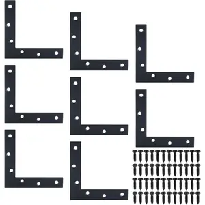 Flat L Brackets for Wood, Black Flat Corner Brace for Wood Frame Tables Chairs Sofas Beds Cabinet Doors Windows, 120x120mm Stainless Steel Mending Plates, Pack of 8